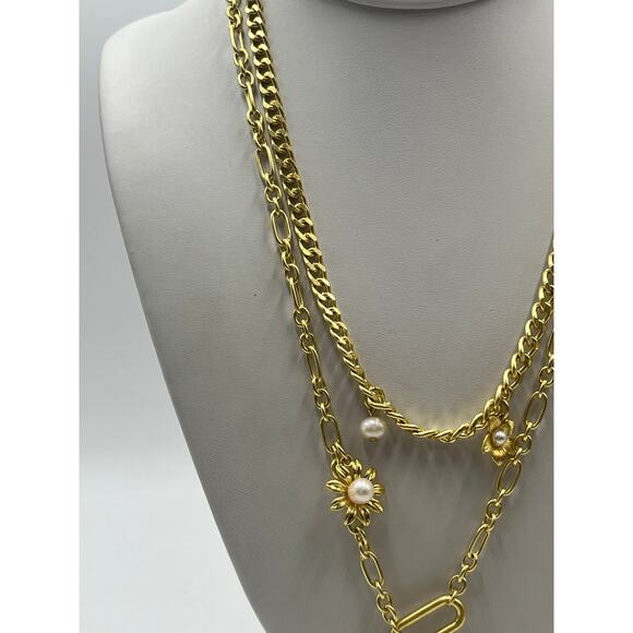 & Other Stories Embellished Double Strand Curb Figaro Chain Flower Necklace - Picture 7 of 7